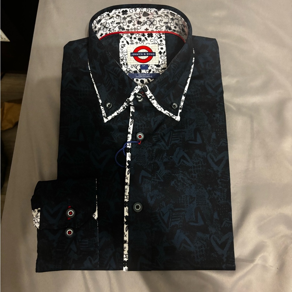 Stylish Dark Blue Patterned Men's Shirt